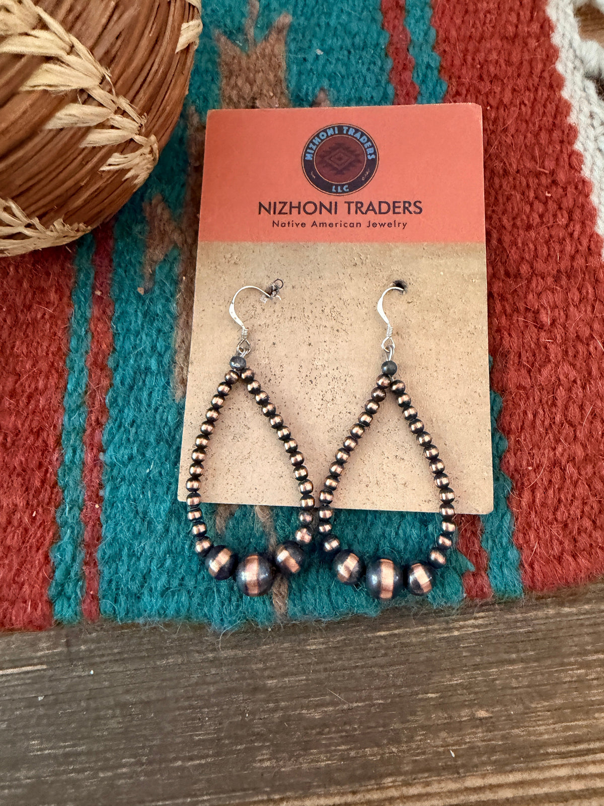 Handcrafted Copper Beaded Dangle Hoop Earrings Nizhoni Traders LLC