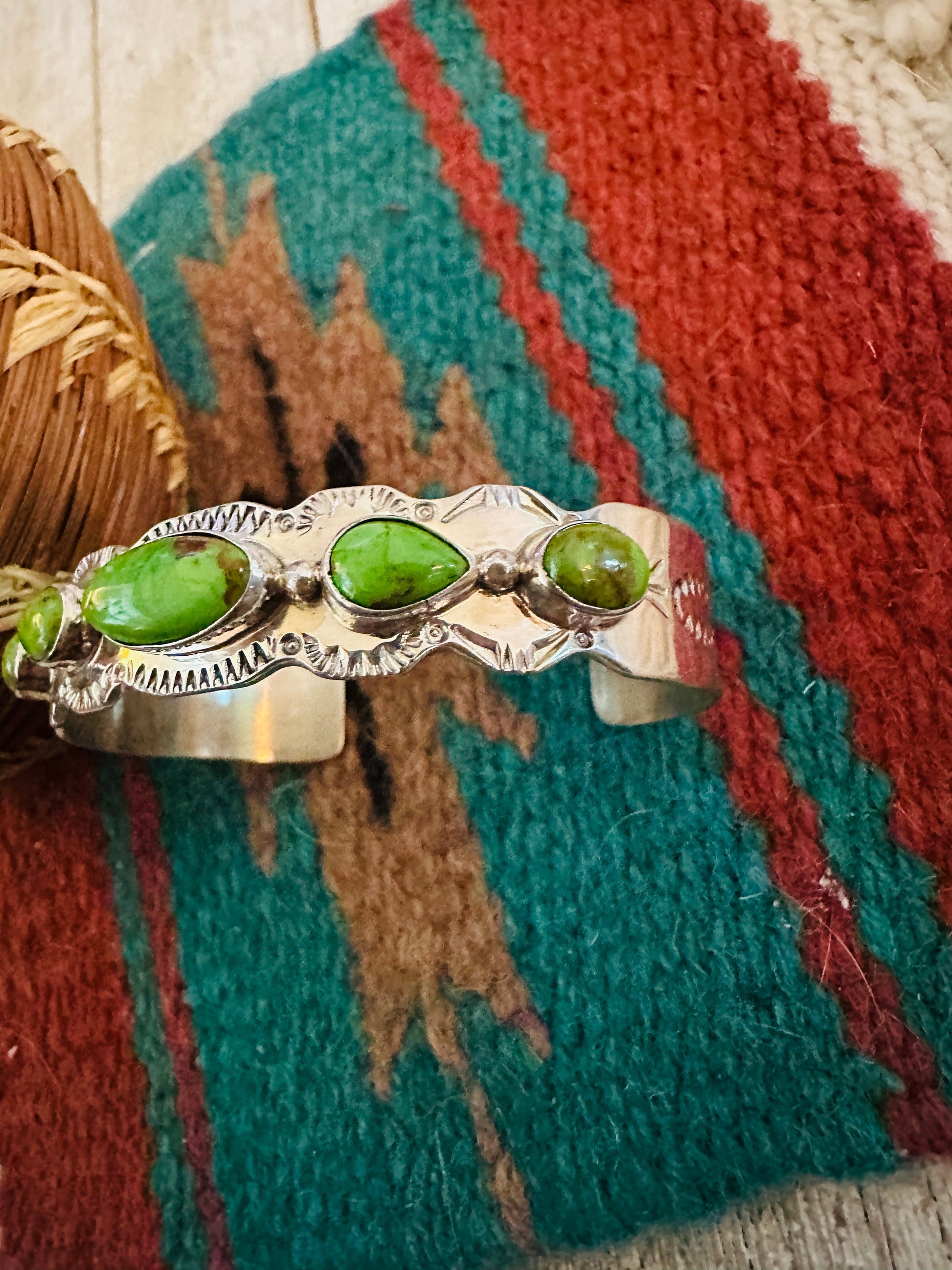 Handcrafted Green Kingman Turquoise & Sterling Silver Cuff Bracelet Nizhoni Traders LLC