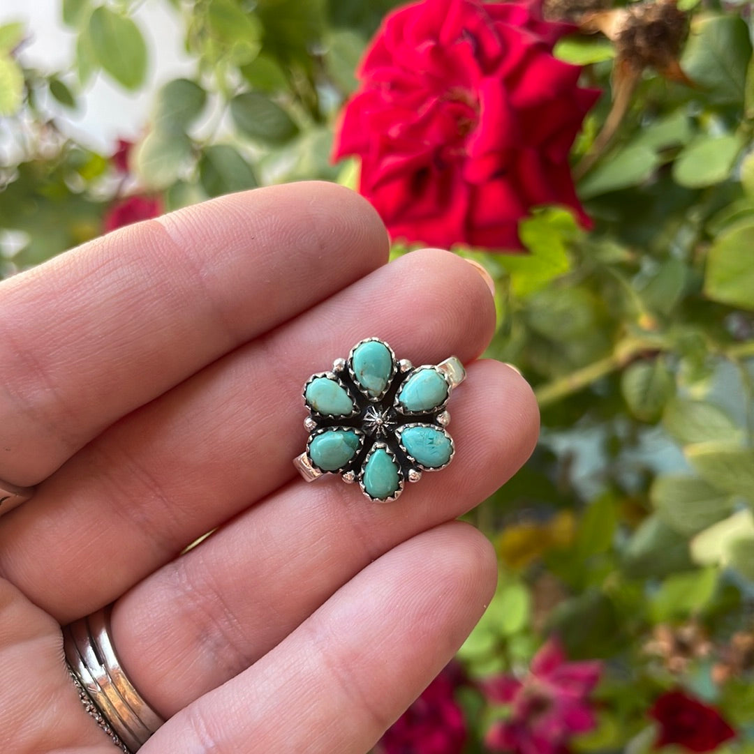 Nizhoni Turquoise & Sterling Silver Handmade Watch Charms rounded petals Nizhoni Traders LLC
