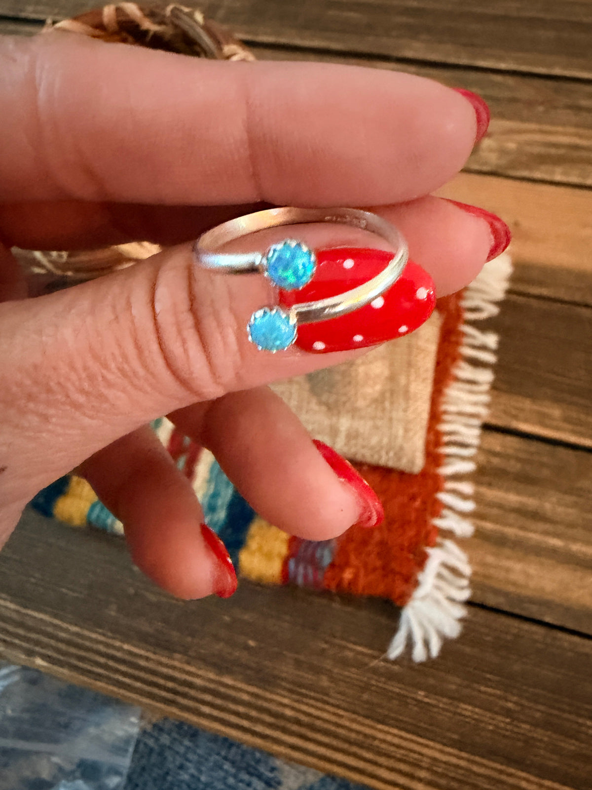 Handcrafted Light Blue Opal & Sterling Silver Adjustable Ring Nizhoni Traders LLC