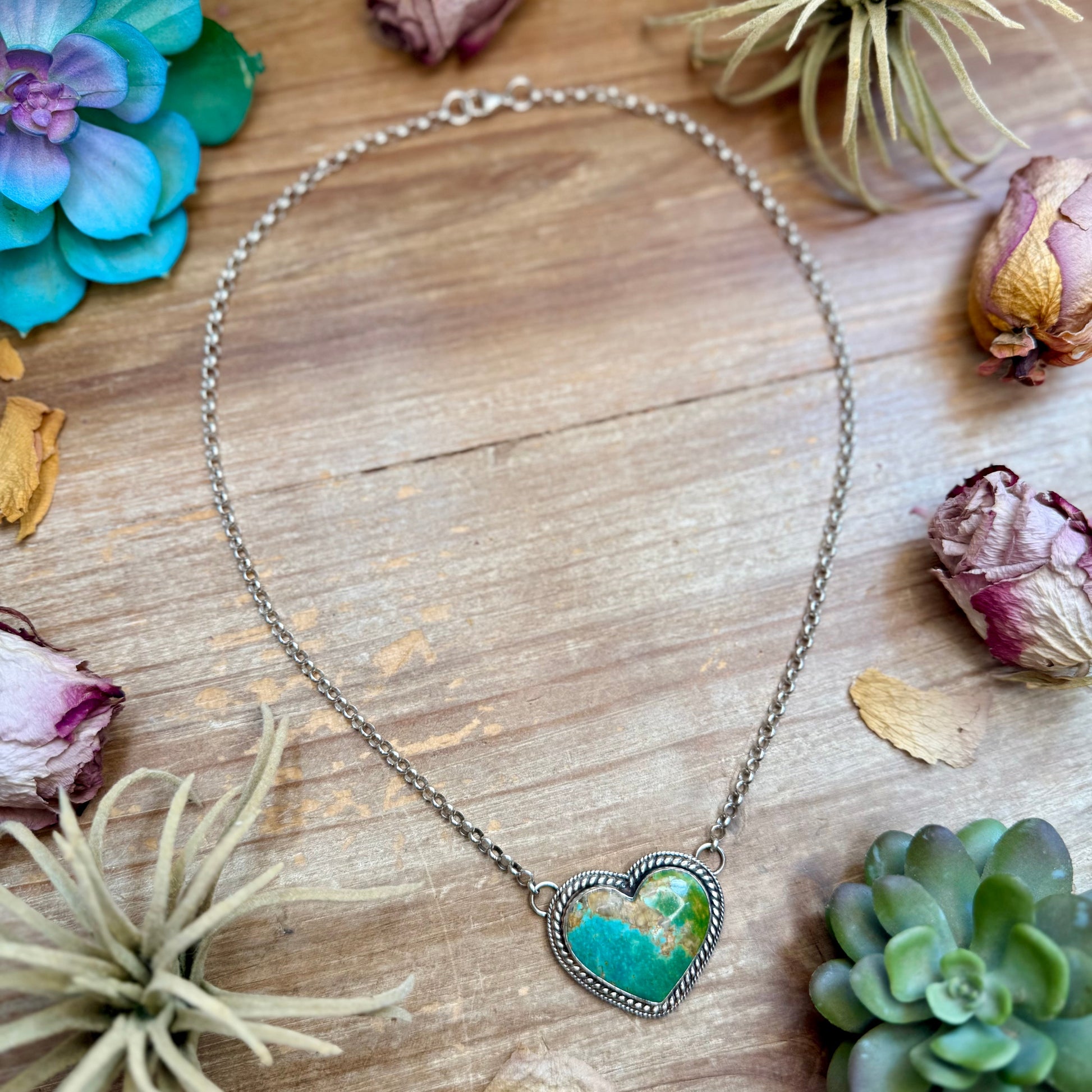 101 - Sterling Silver Kingman Turquoise Heart Bar Necklace by Jason Ogg The Bijoux FAB Jewelry