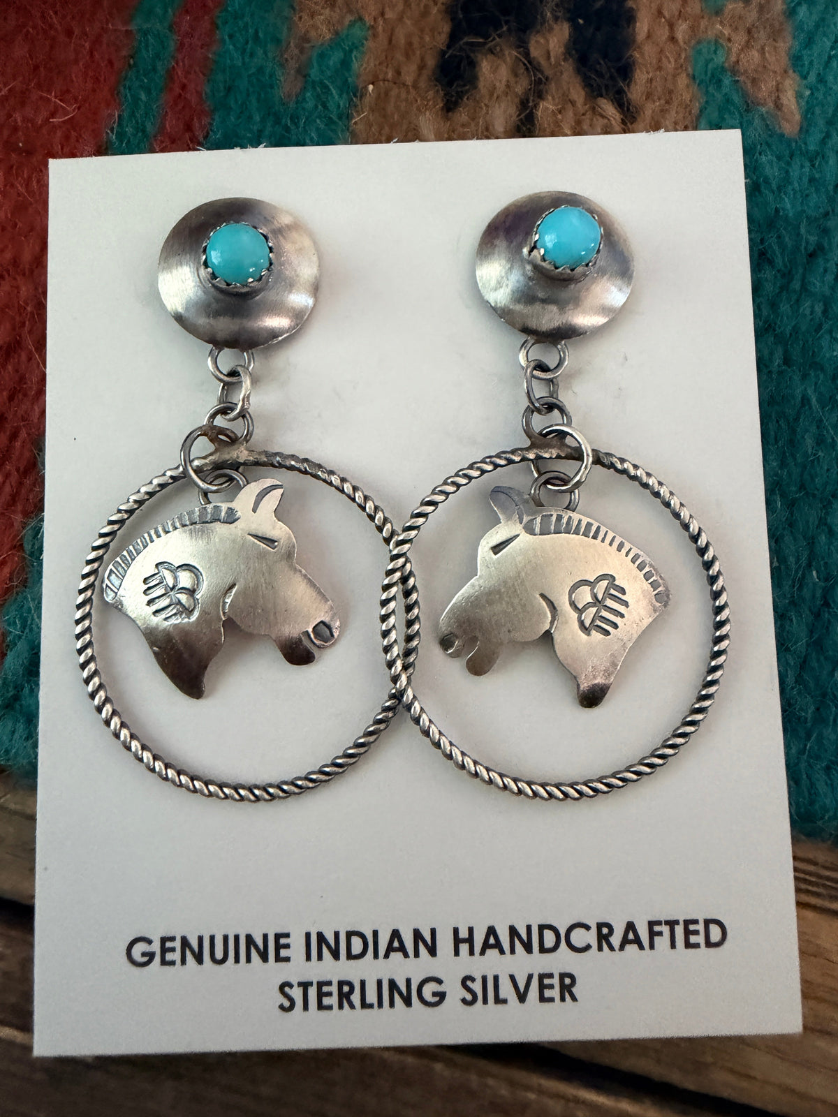 Handcrafted Sterling Silver & Turquoise Horse Dangle Earrings by Tim Yazzie Nizhoni Traders LLC