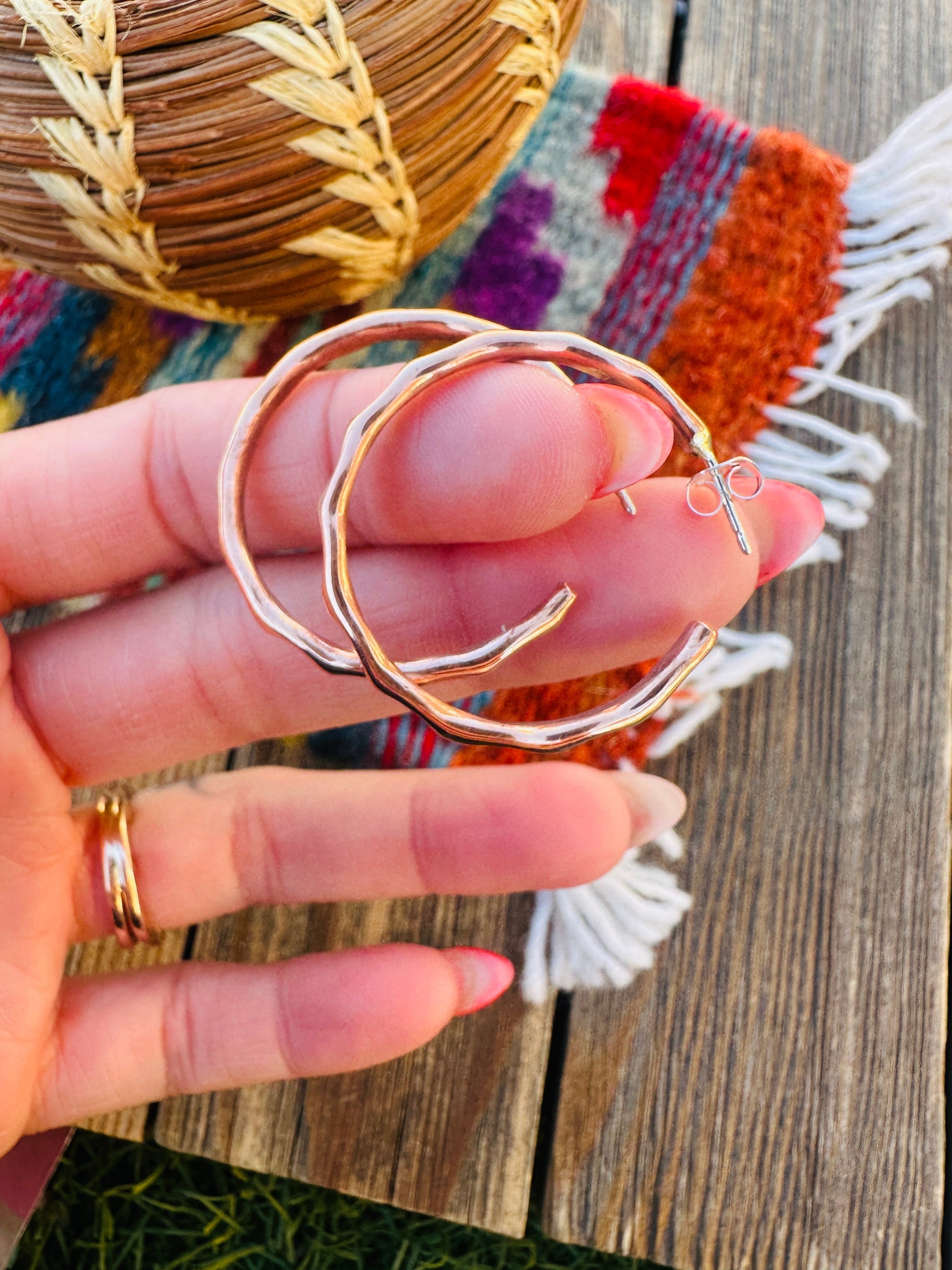 Handcrafted Hammered Copper Hoop Earrings Nizhoni Traders LLC