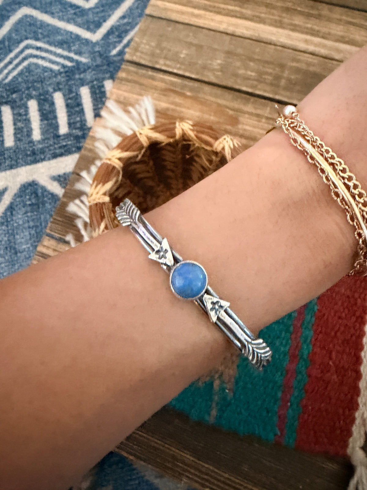 Handcrafted Sterling Silver & Lapis Arrow Cuff Bracelet Nizhoni Traders LLC