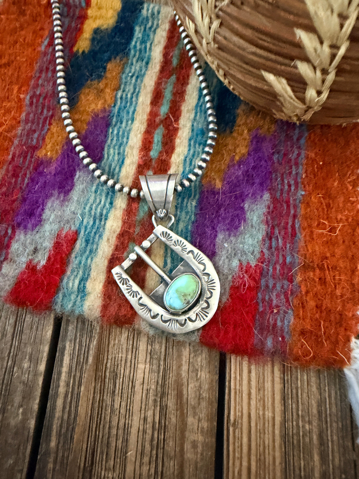 Handcrafted Sterling Silver & Turquoise Belt Buckle Pendant by Leroy James Nizhoni Traders LLC