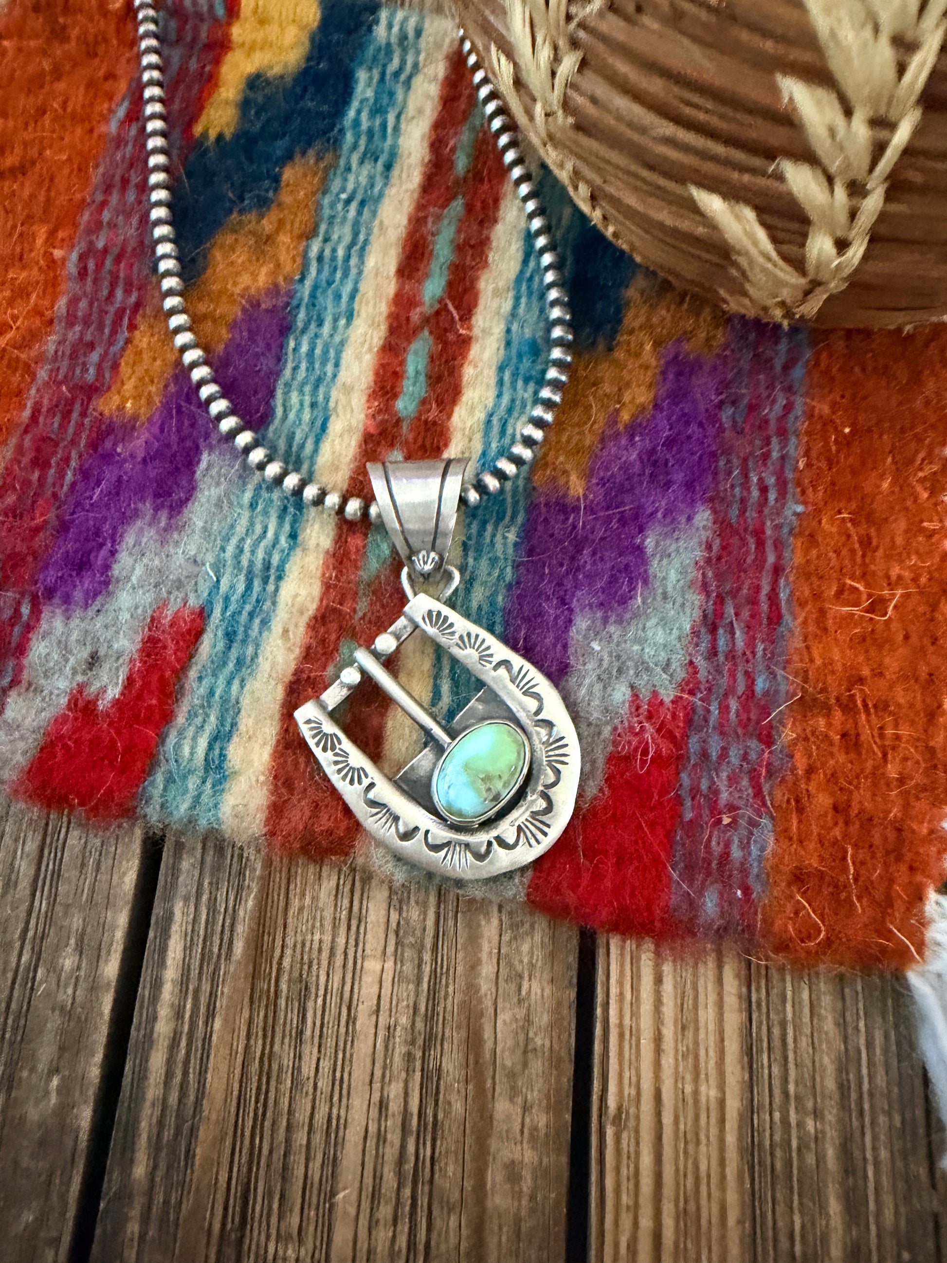 Handcrafted Sterling Silver & Turquoise Belt Buckle Pendant by Leroy James Nizhoni Traders LLC