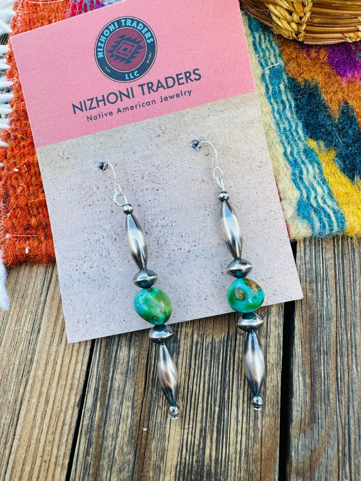 Handcrafted Turquoise & Sterling Silver Beaded Dangle Earrings Nizhoni Traders LLC