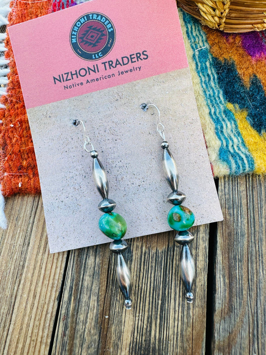 Handcrafted Turquoise & Sterling Silver Beaded Dangle Earrings Nizhoni Traders LLC