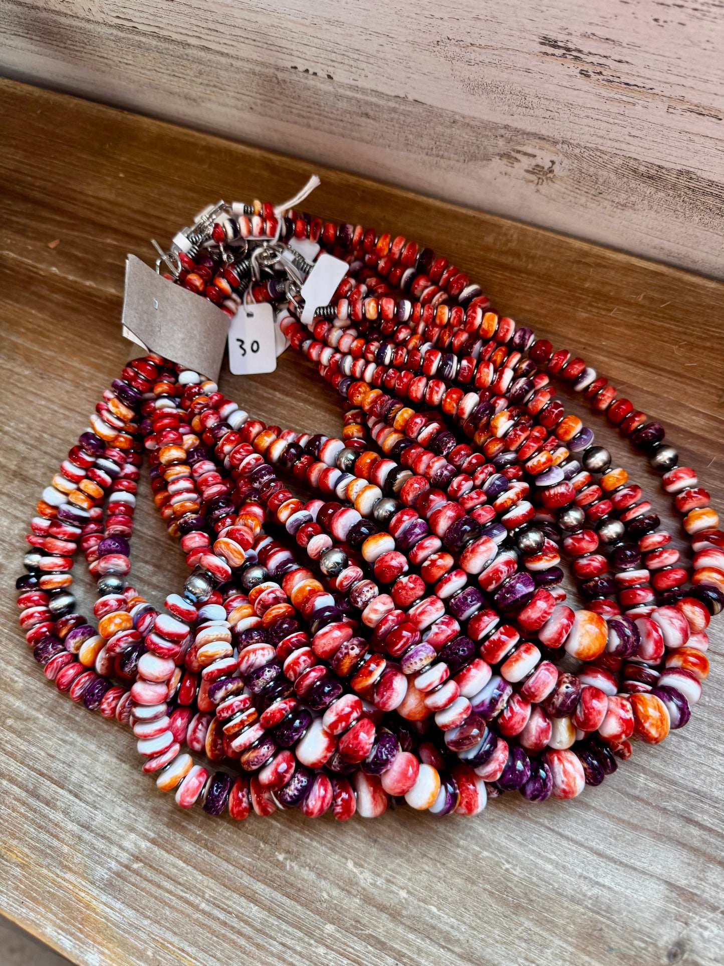 BE BOLD - 22-Inch Spiny Oyster & Wampum Statement Necklace with Sterling Silver Pearls The Bijoux FAB Jewelry