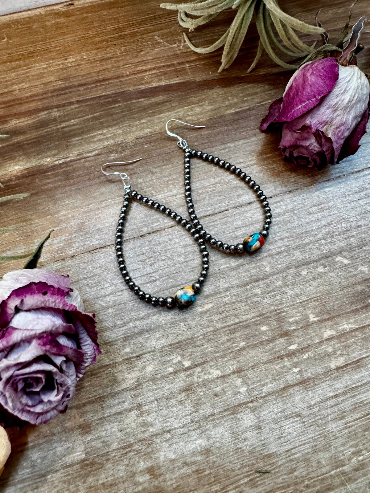 Mixed Turquoise & Spiny Oyster Teardrop Earrings – Sterling Silver Pearls The Bijoux FAB Jewelry
