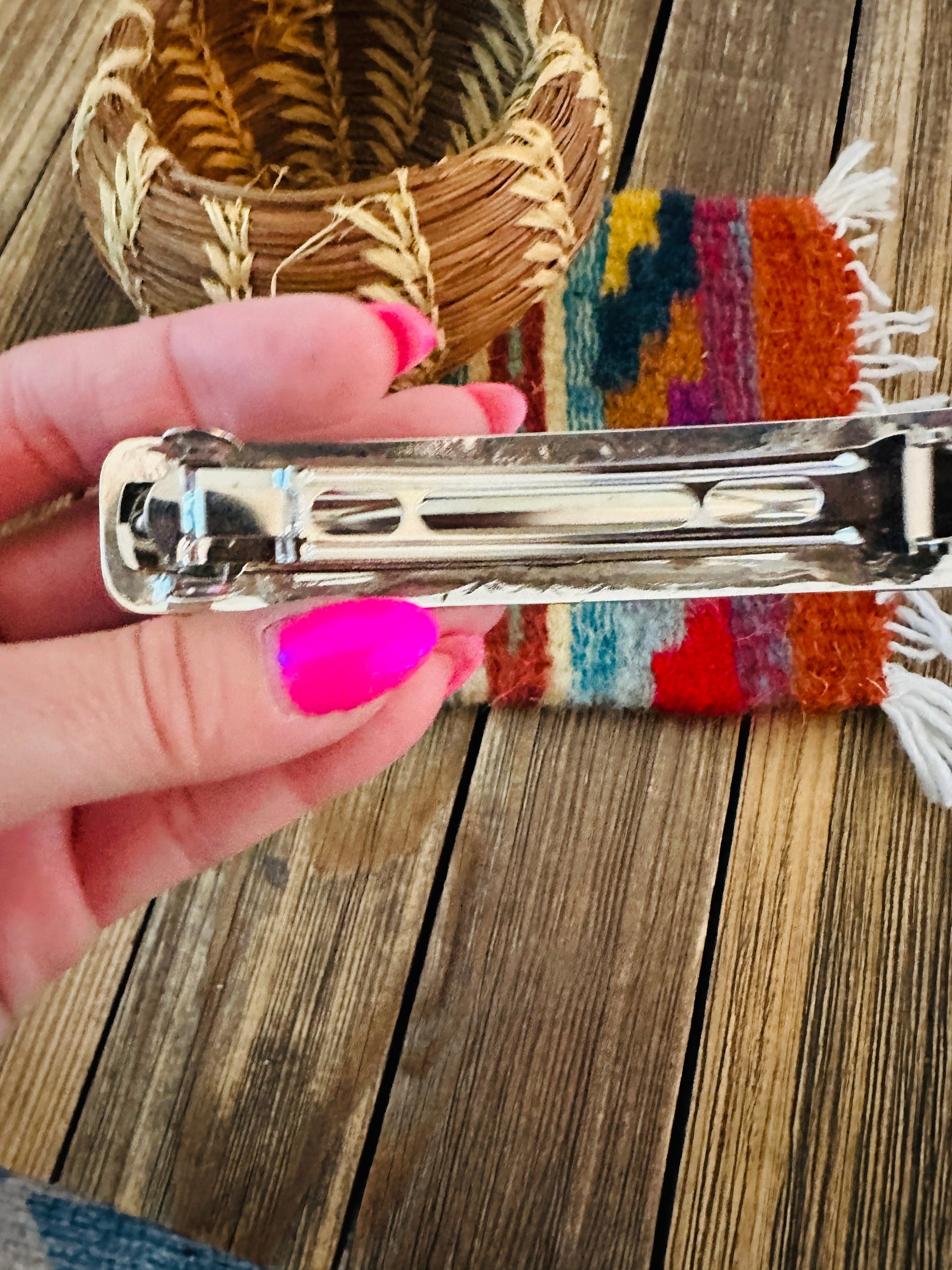 Handcrafted Turquoise & Sterling Silver Concho Hair Barrette Nizhoni Traders LLC
