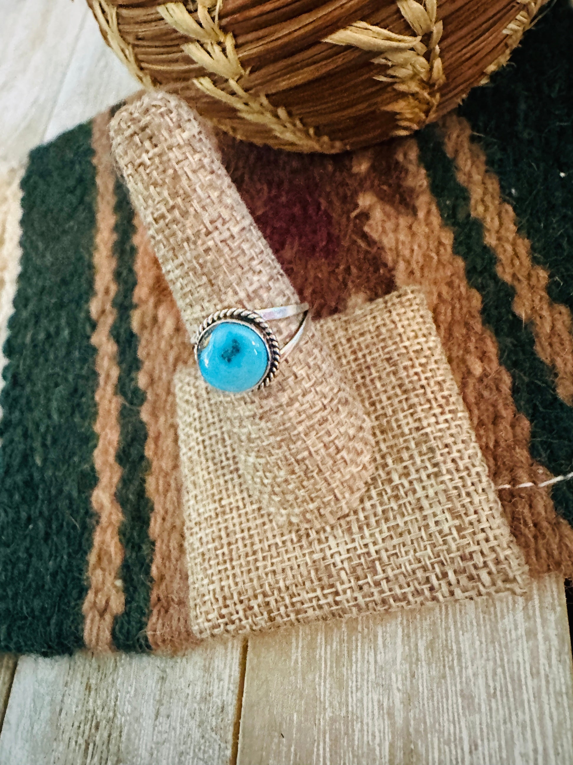 Old Pawn Handcrafted Turquoise & Sterling Silver Ring Size 8 Nizhoni Traders LLC