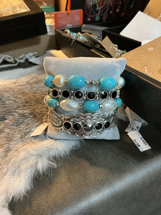 Turquoise and black metal bracelet cuff multi set CedarHill Country Market