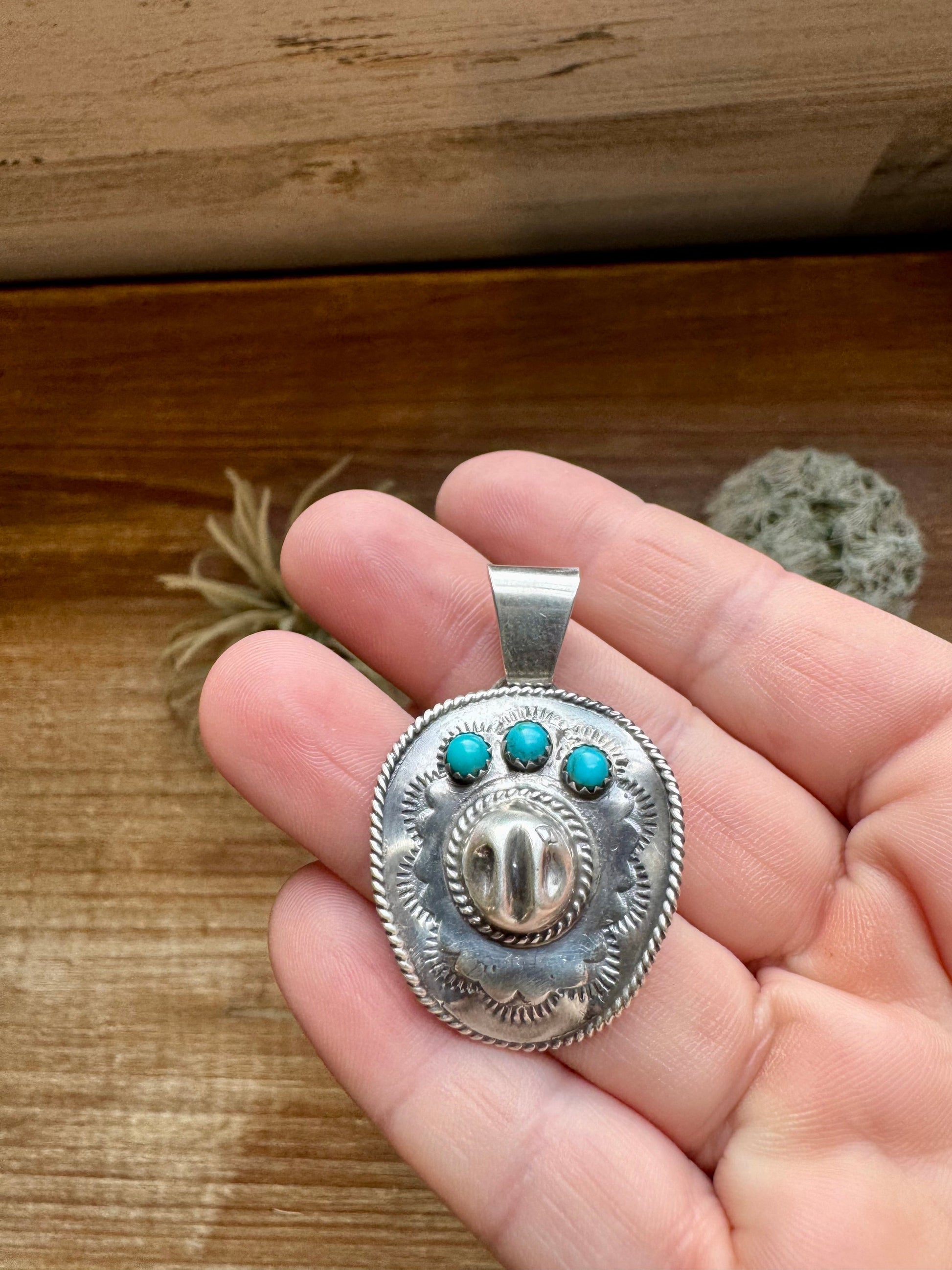 Cowboy Hat Pendant - Kingman Turquoise & Sterling Silver The Bijoux FAB Jewelry