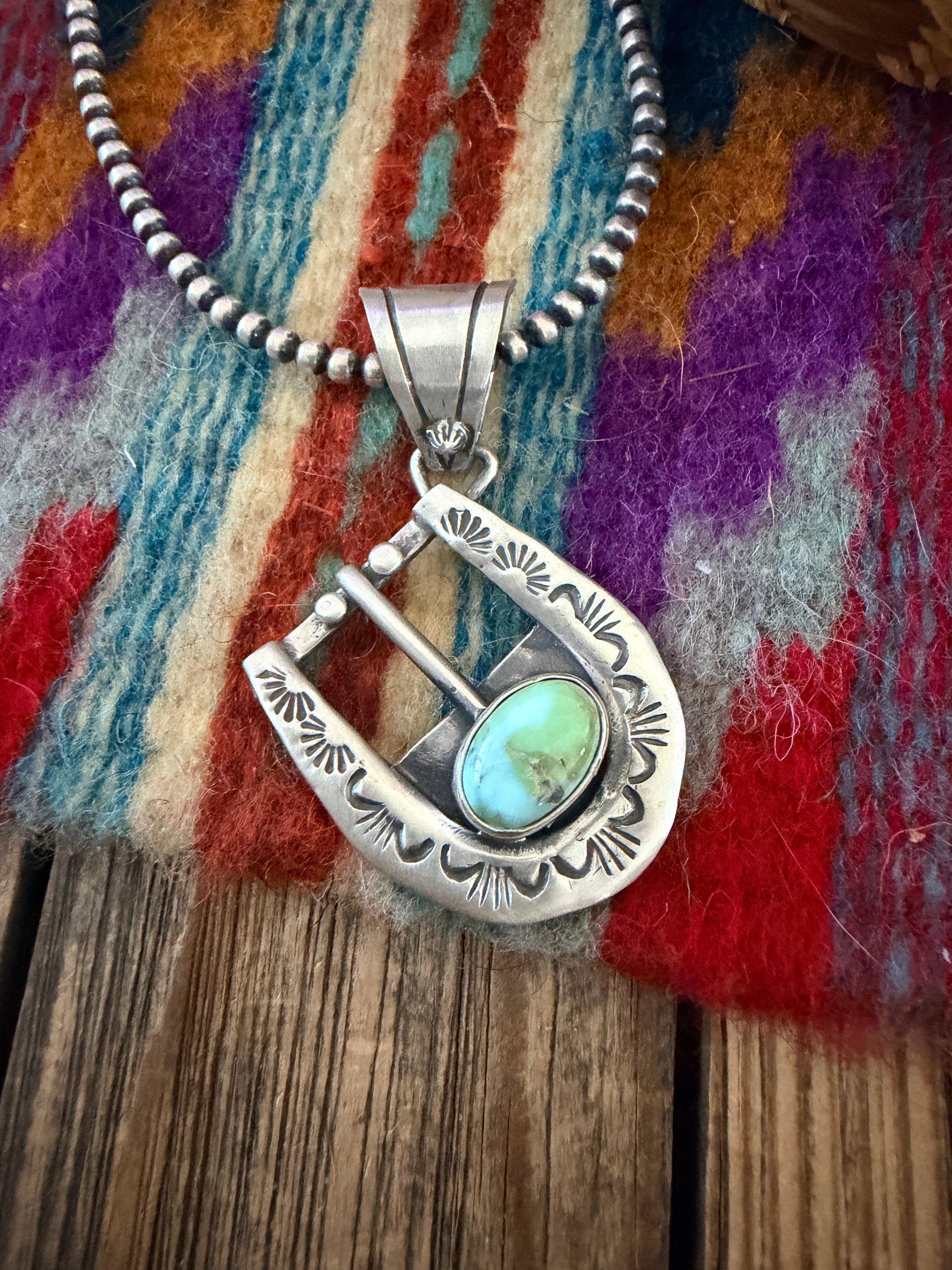 Handcrafted Sterling Silver & Turquoise Belt Buckle Pendant by Leroy James Nizhoni Traders LLC