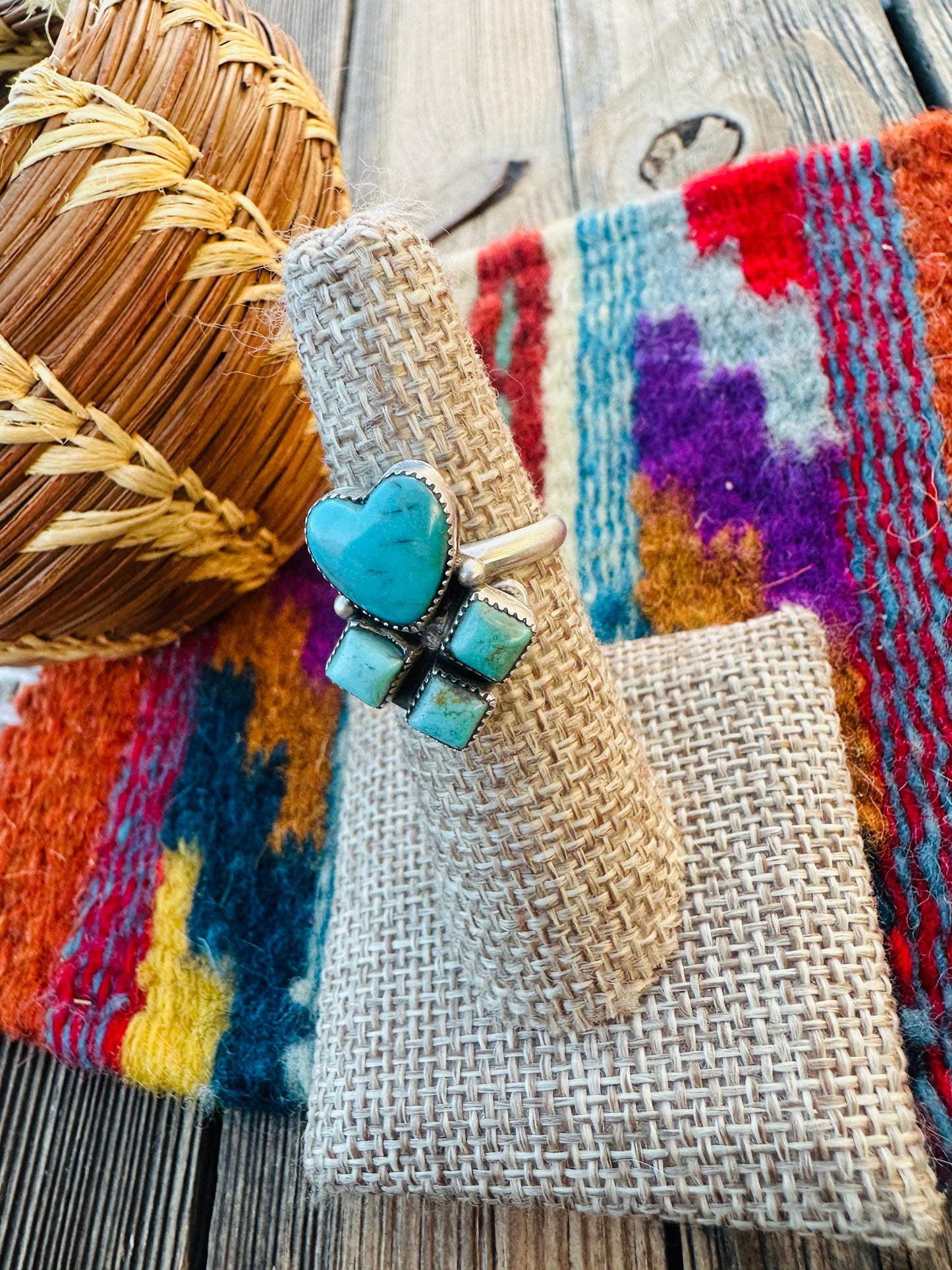 Handcrafted Turquoise & Sterling Silver Heart Adjustable Ring by Julia Etsitty Nizhoni Traders LLC