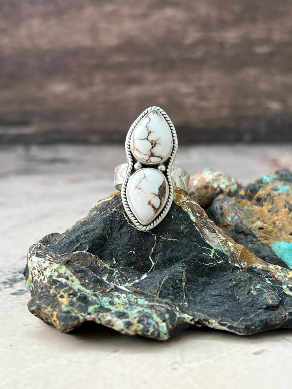 Handmade Sterling Silver Wildhorse Magnesite Adjustable Ring "Signed Nizhoni" Nizhoni Traders LLC
