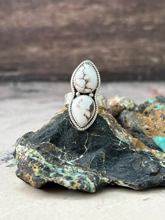 Handmade Sterling Silver Wildhorse Magnesite Adjustable Ring "Signed Nizhoni" Nizhoni Traders LLC