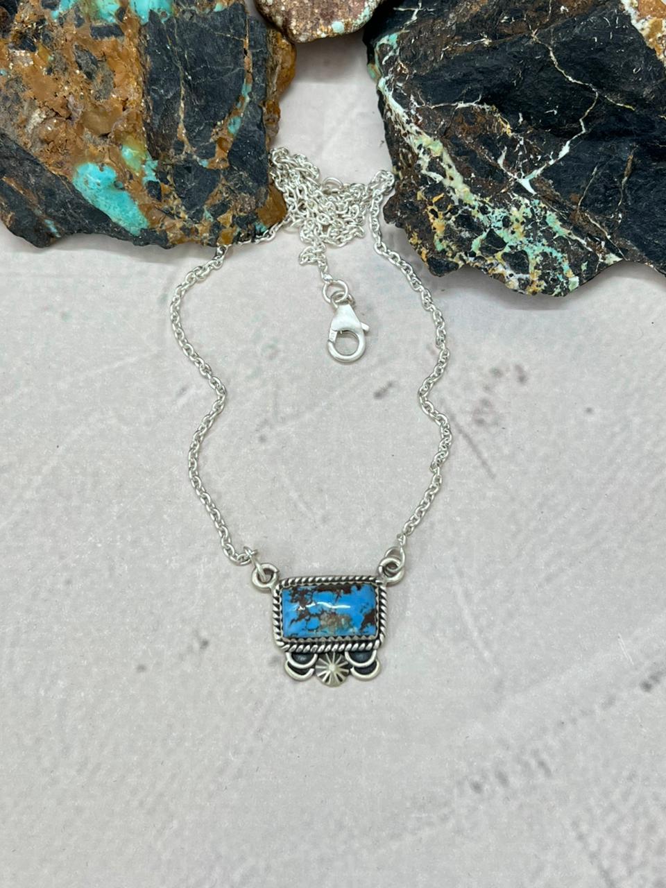 Handmade Sterling Silver Golden Hills Turquoise Necklace "Signed Nizhoni" Nizhoni Traders LLC