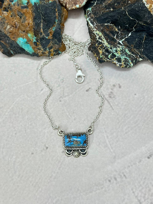 Handmade Sterling Silver Golden Hills Turquoise Necklace "Signed Nizhoni" Nizhoni Traders LLC