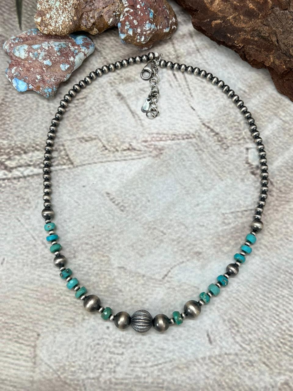 Handmade Sterling Silver with Kingman Turquoise Necklace with Signed Nizhoni Nizhoni Traders LLC
