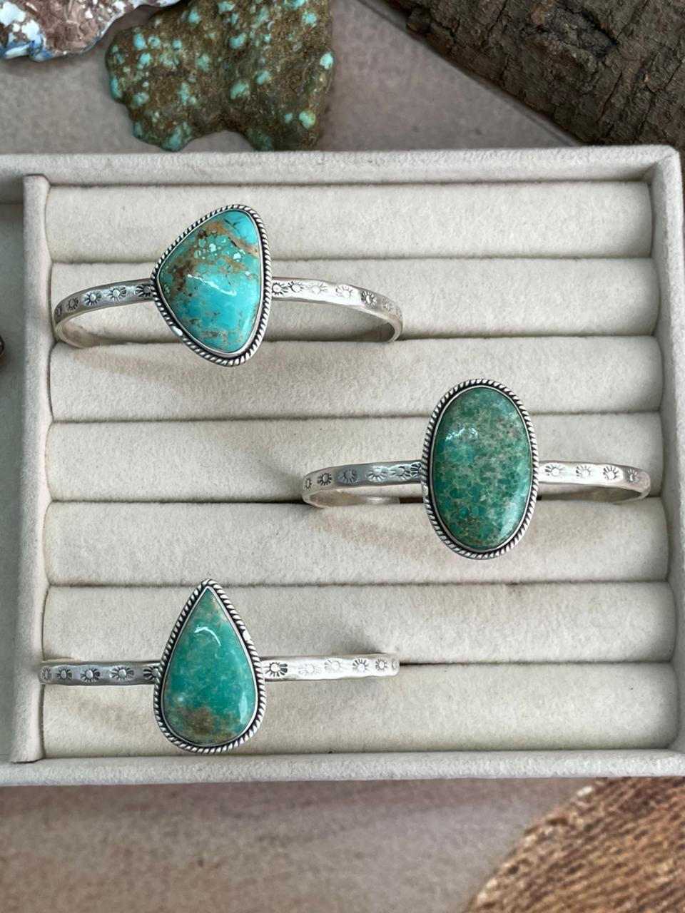 Handmade Sterling Silver Mantis Turquoise Cuff Bracelet with Signed Nizhoni Nizhoni Traders LLC