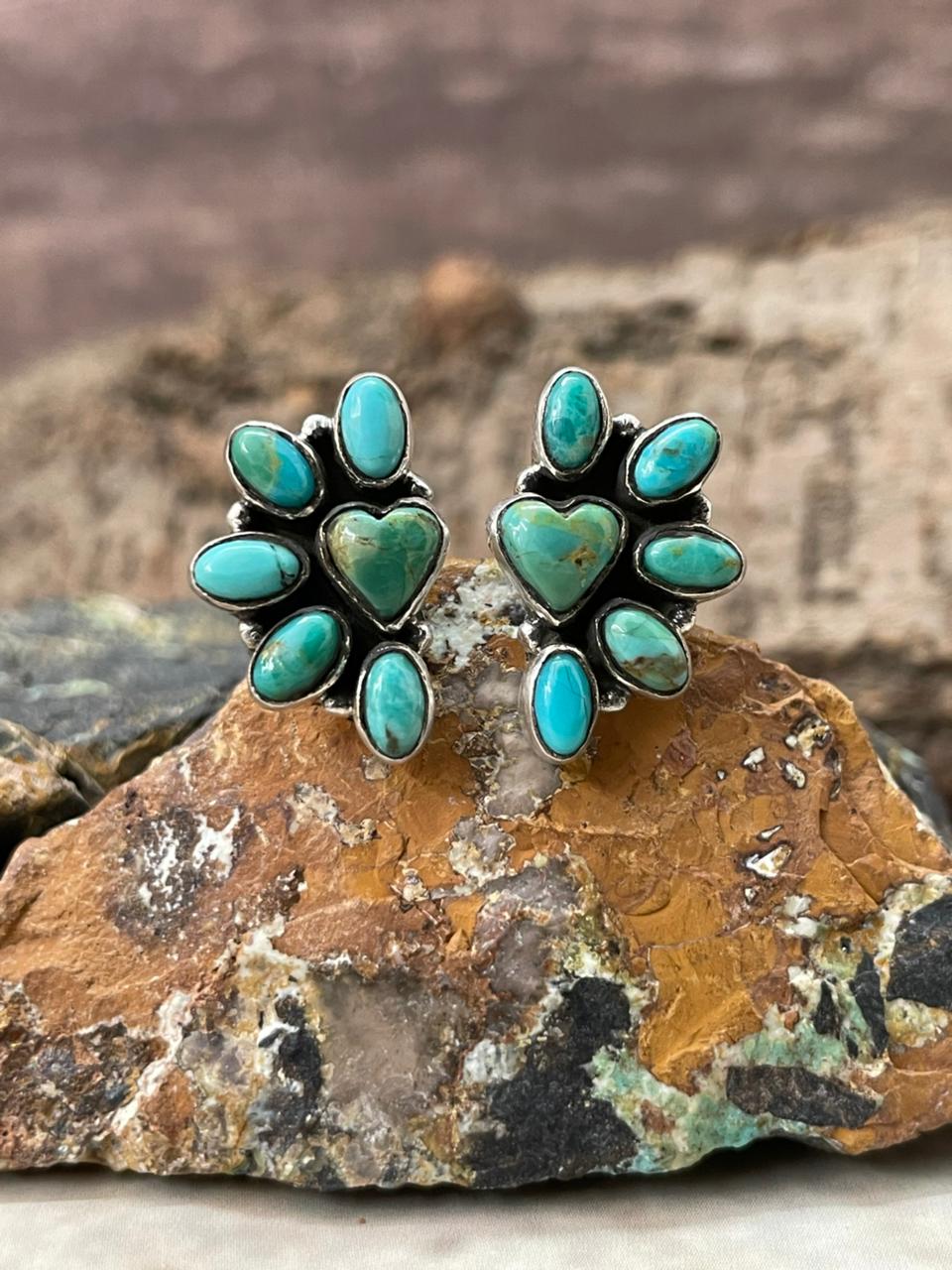 "Heart Collection" Handmade Sterling Silver Kingman Turquoise Adjustable Ring "Signed Nizhoni" Nizhoni Traders LLC