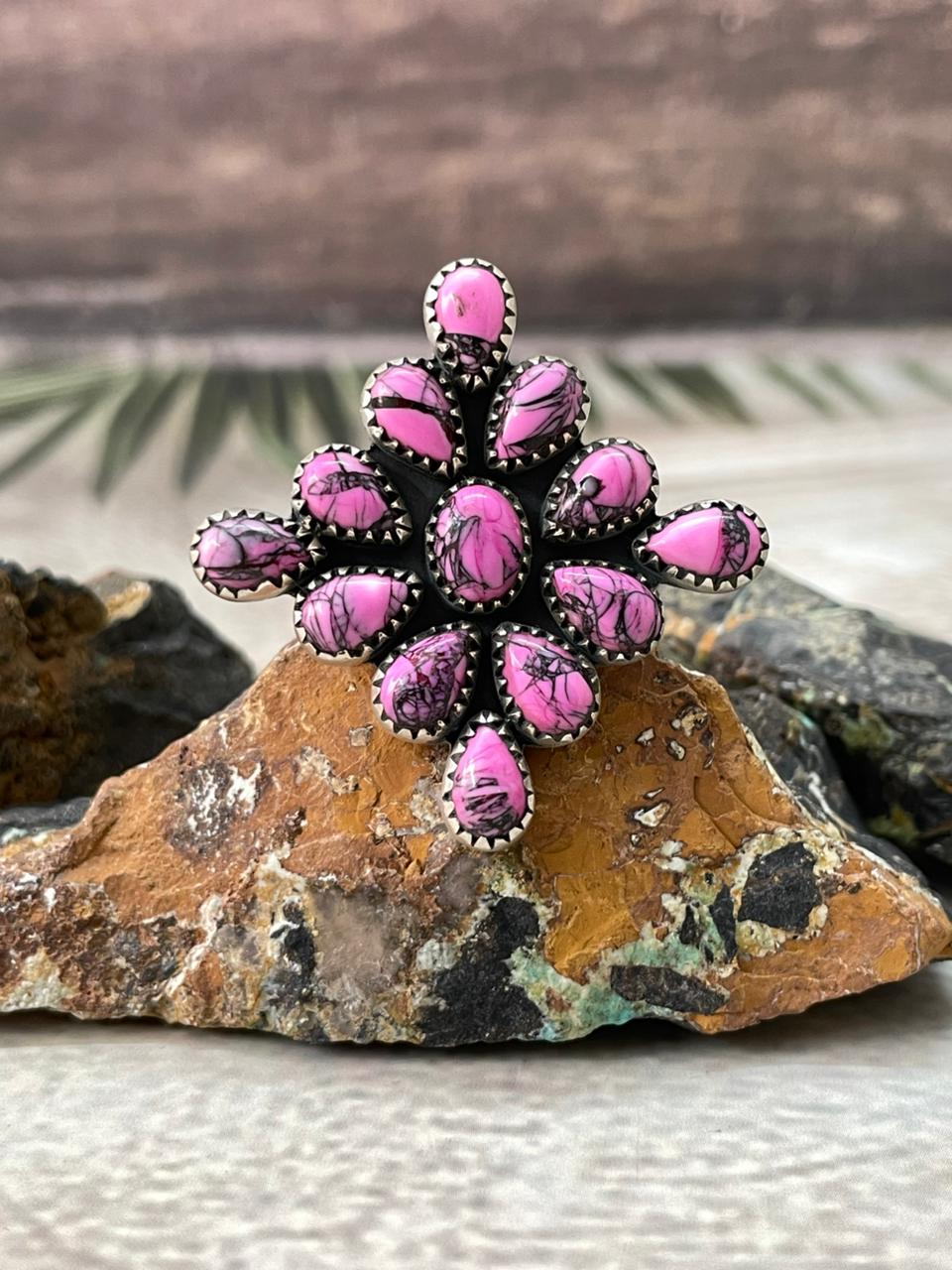 Handmade Sterling Silver Cherry Blossom Adjustable Ring "Signed Nizhoni" Nizhoni Traders LLC