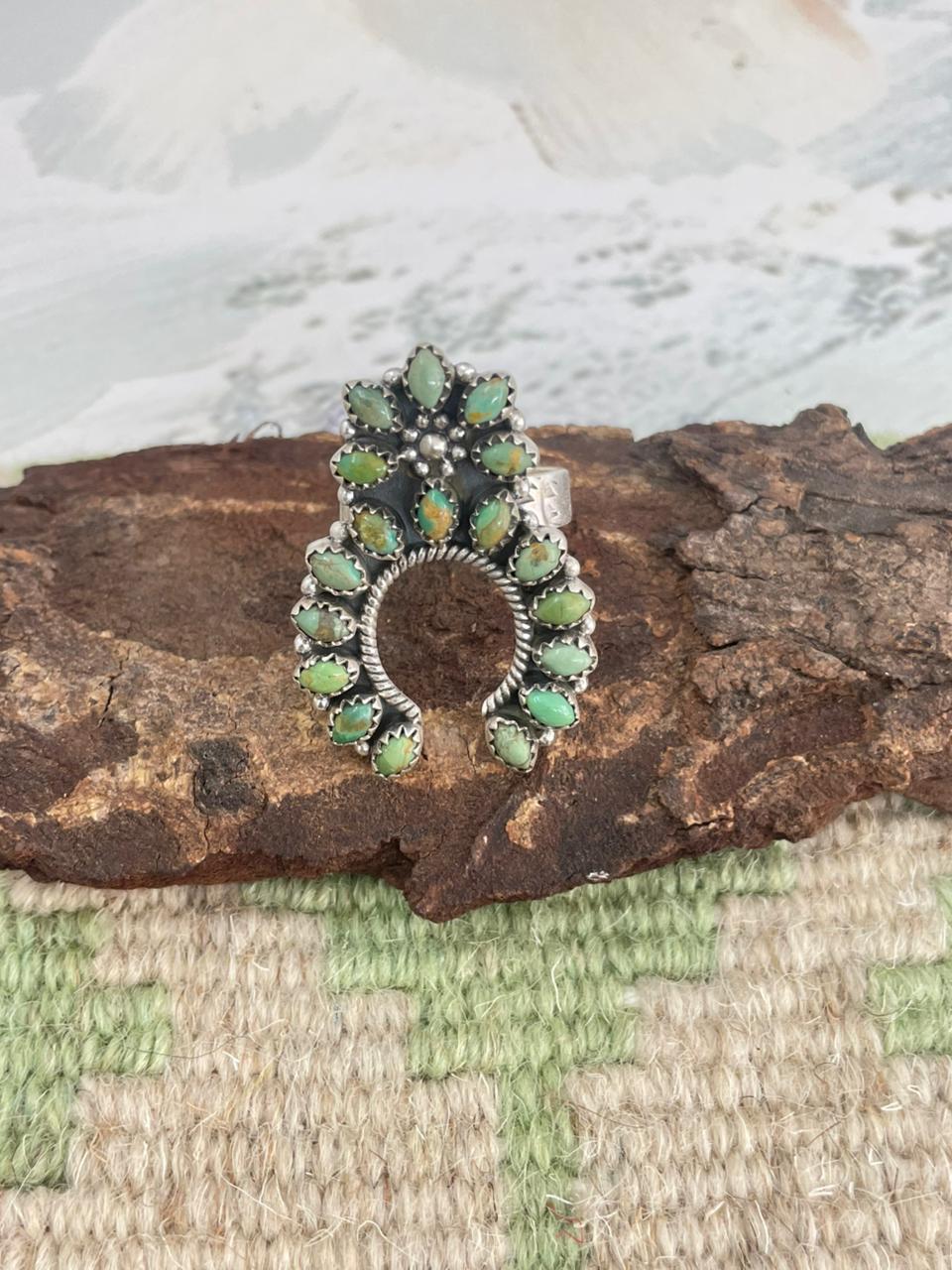 Handmade Sterling Silver Kingman Turquoise Naja Adjustable Ring "Signed Nizhoni" Nizhoni Traders LLC