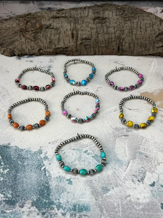 Handmade Sterling Silver Multi Stone Beaded Bracelet Nizhoni Traders LLC