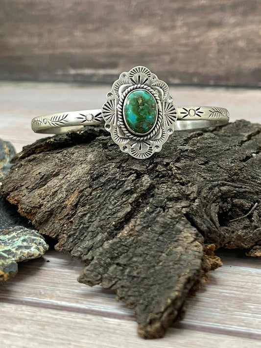 Handmade Sterling Silver Sonoran Mountain Turquoise Cuff Bracelet "Signed Nizhoni" Nizhoni Traders LLC