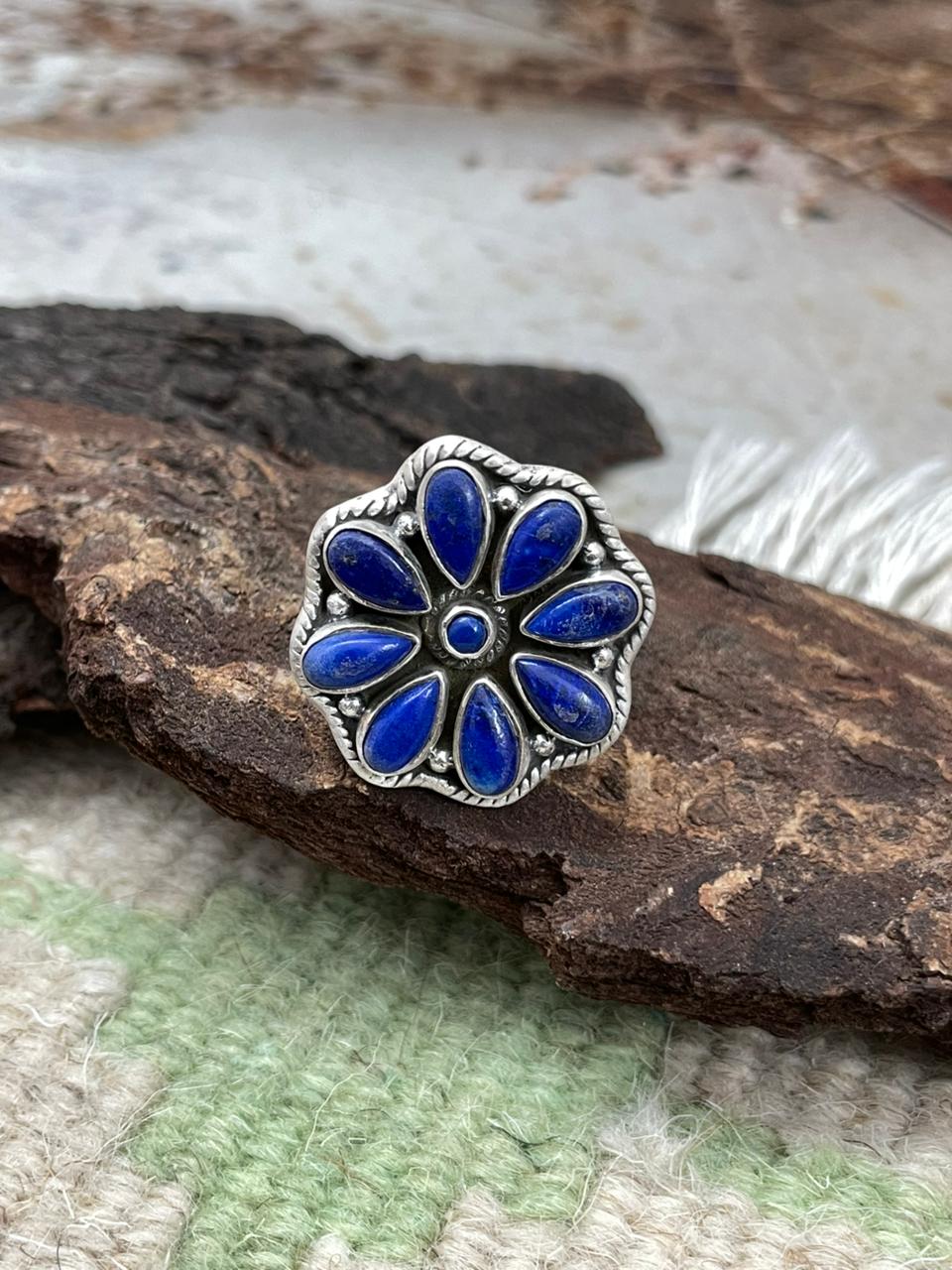Handmade Sterling Silver Lapis Adjustable Ring "Signed Nizhoni" Nizhoni Traders LLC