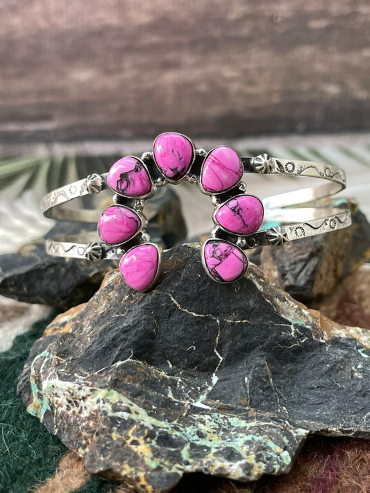 Handmade Sterling Silver Cherry Blossom Naja Cuff Bracelet "Signed Nizhoni" Nizhoni Traders LLC