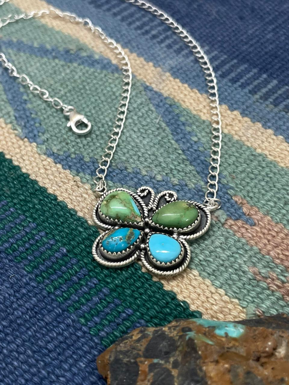 Handmade Sterling Silver Sonoran with White Water Turquoise Necklace "Signed Nizhoni" Nizhoni Traders LLC