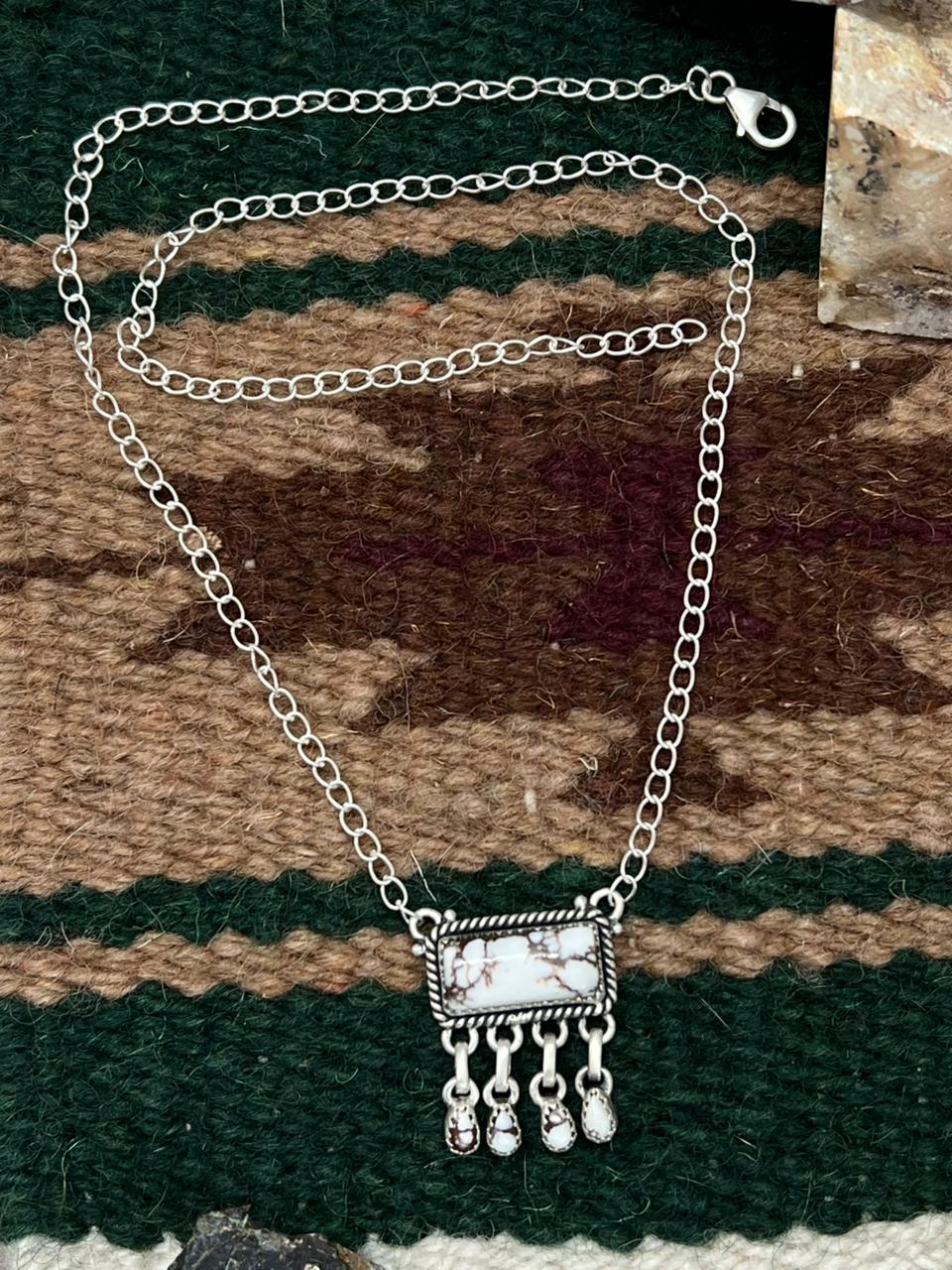 Handmade Sterling Silver Wild Horse Magnesite Necklace "Signed Nizhoni" Nizhoni Traders LLC