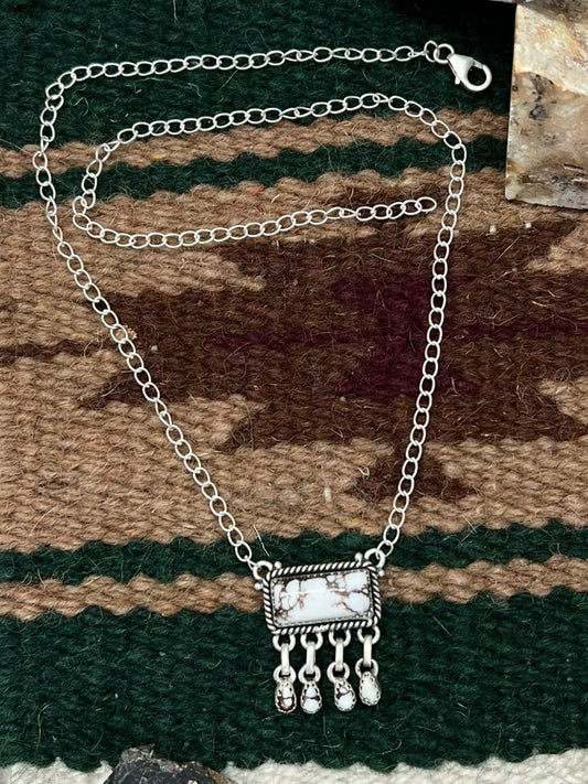 Handmade Sterling Silver Wild Horse Magnesite Necklace "Signed Nizhoni" Nizhoni Traders LLC