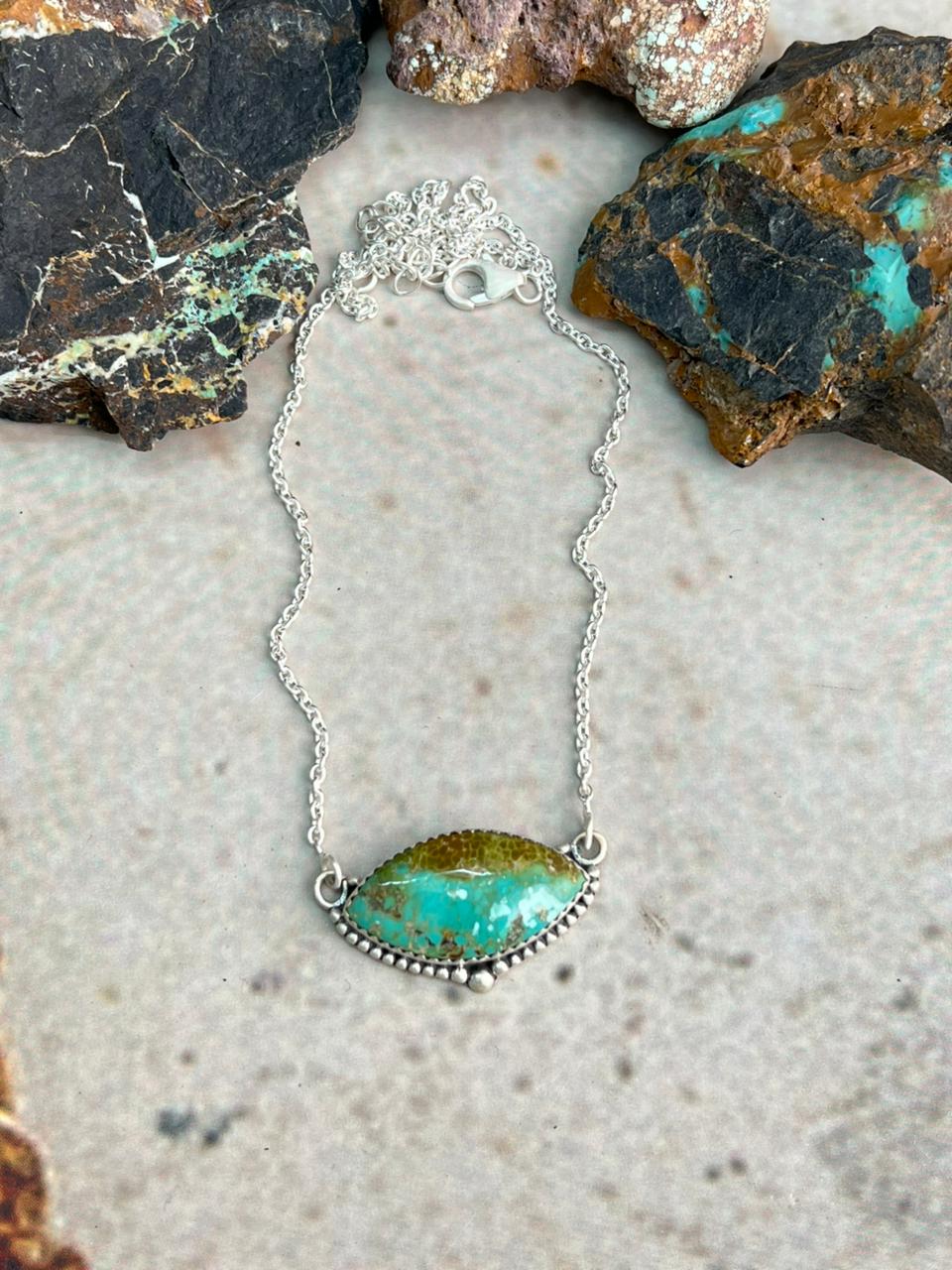Handmade Sterling Silver Mantis Turquoise Necklace "Signed Nizhoni" Nizhoni Traders LLC