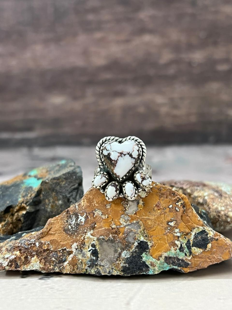 Handmade Sterling Silver Wildhorse Magnesite Adjustable Ring "Signed Nizhoni" Nizhoni Traders LLC
