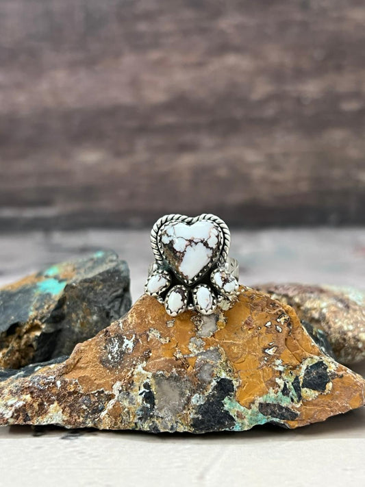 Handmade Sterling Silver Wildhorse Magnesite Adjustable Ring "Signed Nizhoni" Nizhoni Traders LLC