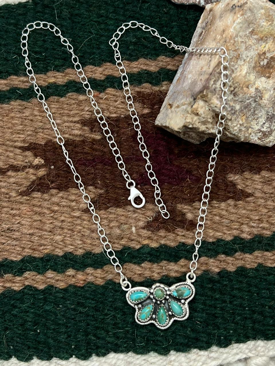 Handmade Sterling Silver Kingman Turquoise Necklace "Signed Nizhoni" Nizhoni Traders LLC
