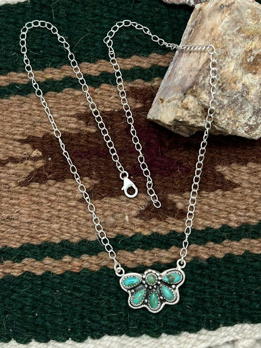 Handmade Sterling Silver Kingman Turquoise Necklace "Signed Nizhoni" Nizhoni Traders LLC