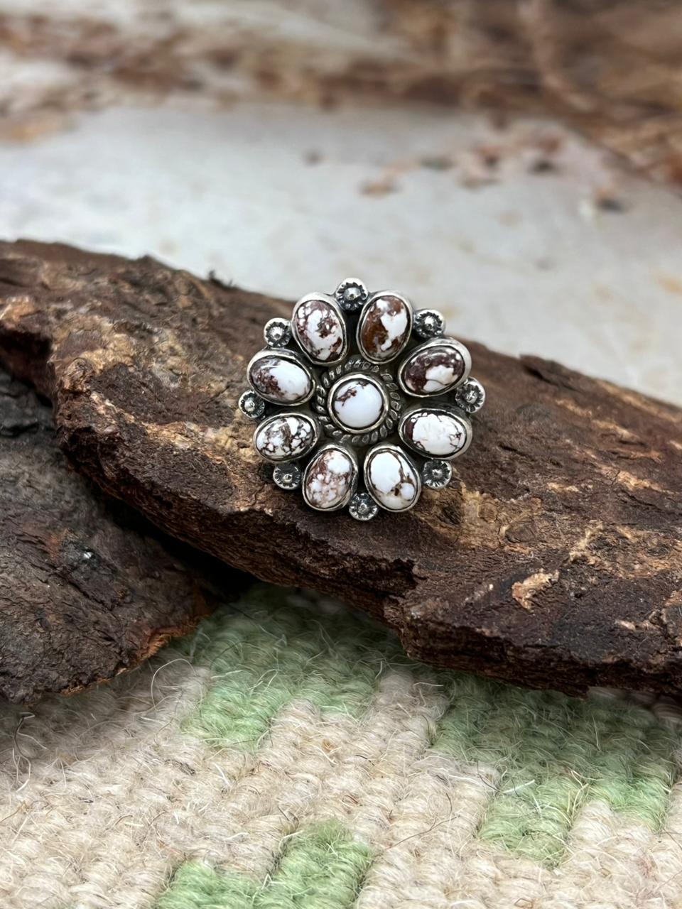 Handmade Sterling Silver Wildhorse Magnesite Adjustable Ring "Signed Nizhoni" Nizhoni Traders LLC