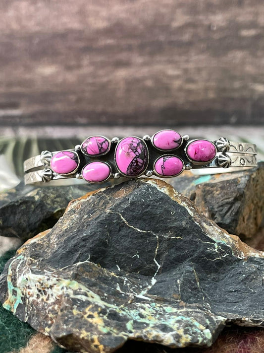 Handmade Sterling Silver Cherry Blossom Cuff Bracelet "Signed Nizhoni" Nizhoni Traders LLC