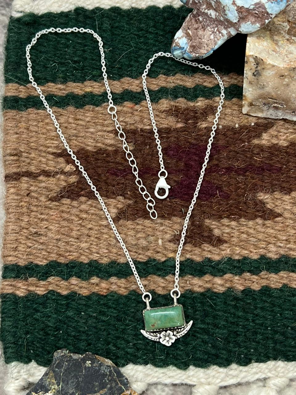 Handmade Sterling Silver Old Stock Royston Turquoise Bar Necklace "Signed Nizhoni" Nizhoni Traders LLC