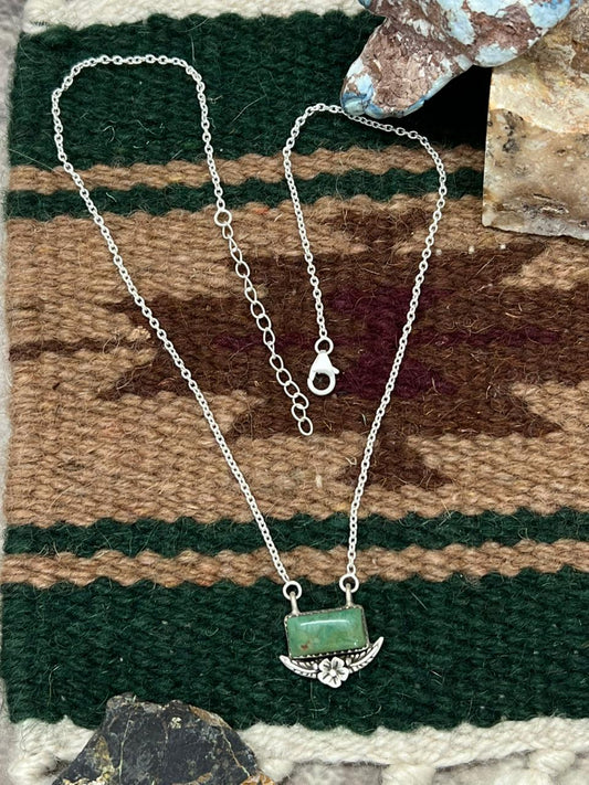 Handmade Sterling Silver Old Stock Royston Turquoise Bar Necklace "Signed Nizhoni" Nizhoni Traders LLC