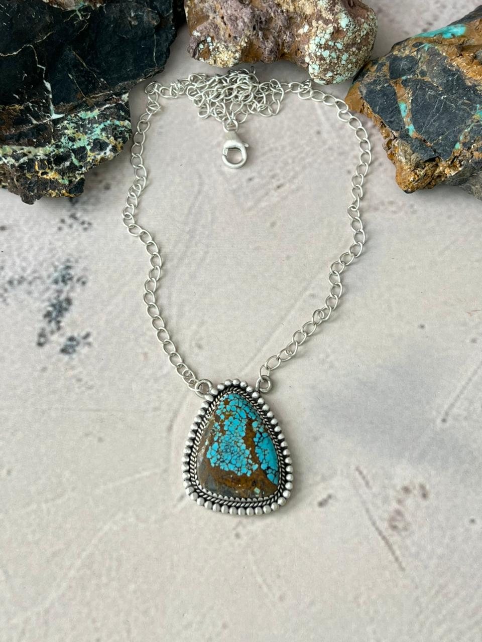 Handmade Sterling Silver Number 8 Turquoise Necklace "Signed Nizhoni" (5) Nizhoni Traders LLC