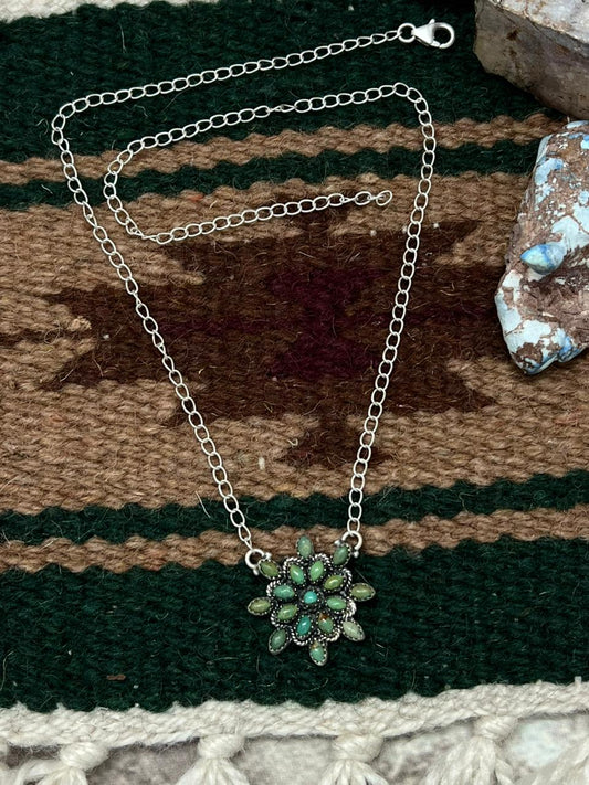 Handmade Sterling Silver Kingman Turquoise Necklace "Signed Nizhoni" Nizhoni Traders LLC