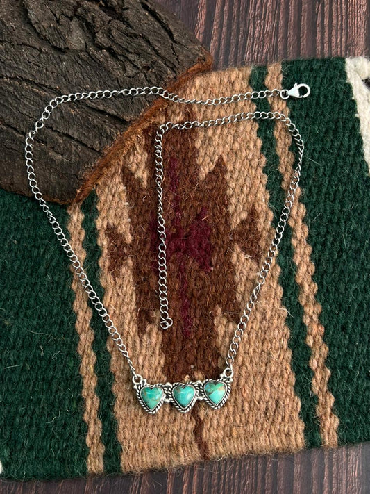 "Heart Collection" Handmade Sterling Silver Kingman Turquoise Necklace "Signed Nizhoni" Nizhoni Traders LLC