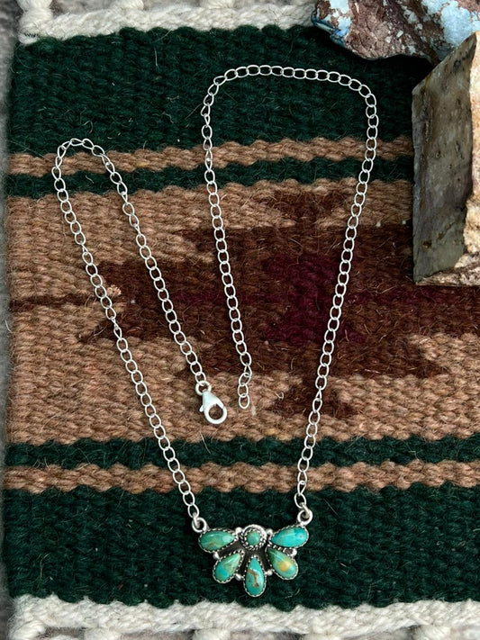 Handmade Sterling Silver Kingman Turquoise Necklace "Signed Nizhoni" (4) Nizhoni Traders LLC