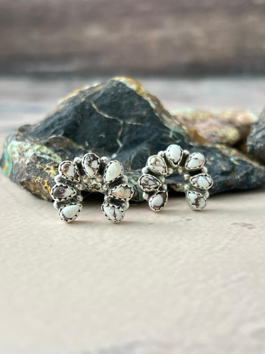 Handmade Sterling Silver Wildhorse Magnesite Post Earrings "Signed Nizhoni" Nizhoni Traders LLC